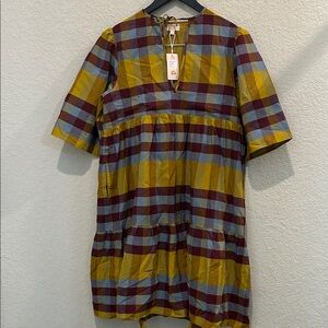 Plaid Dress with Yellow and Red Accents by Sunshine Tienda